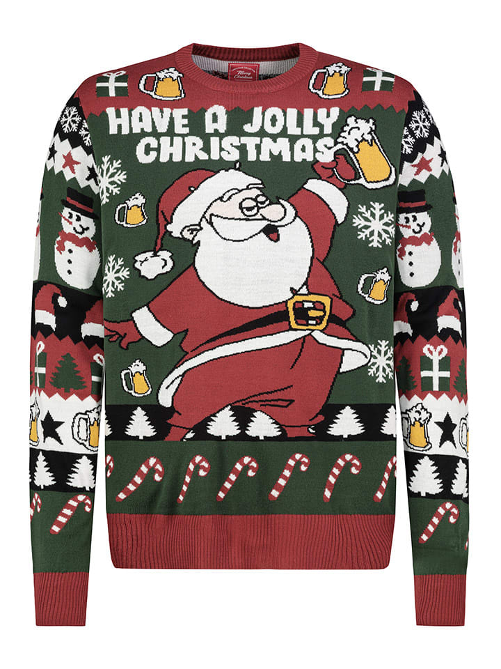 Sublevel Sweter w kolorze ciemnozielono-czerwonym rozmiar: XL