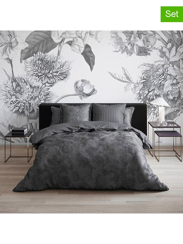 Cacharel Satynowe poszewki (2 szt.) "Flore" w kolorze antracytowym na poduszkę rozmiar: 63x63 cm