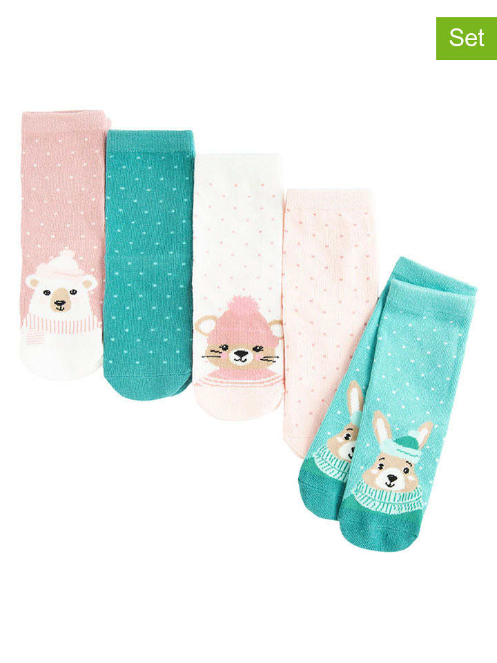 COOL CLUB Skarpety (5 par) w kolorze jasnoróżowo-turkusowo-kremowym rozmiar: 25-27