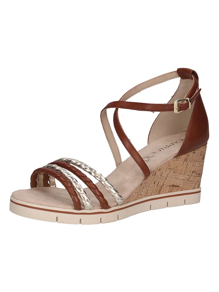Caprice Skórzane sandały w kolorze srebrno-brązowym na koturnie rozmiar: 36