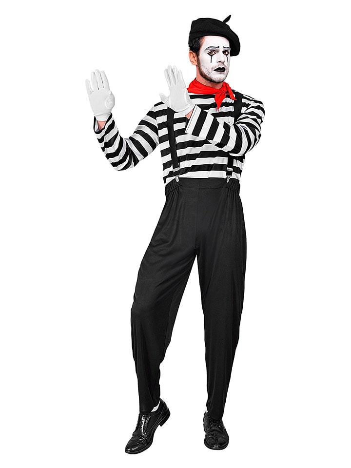 Carnival Party 6-częściowy kostium "Pantomime" w kolorze biało-czarno-czerwonym rozmiar: S