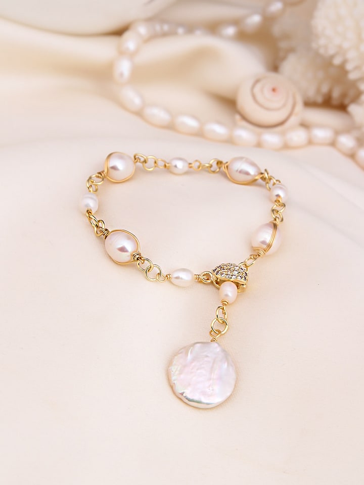 L'Atelier de Gaia Pozłacana bransoletka z cyrkoniami i perłami rozmiar: onesize