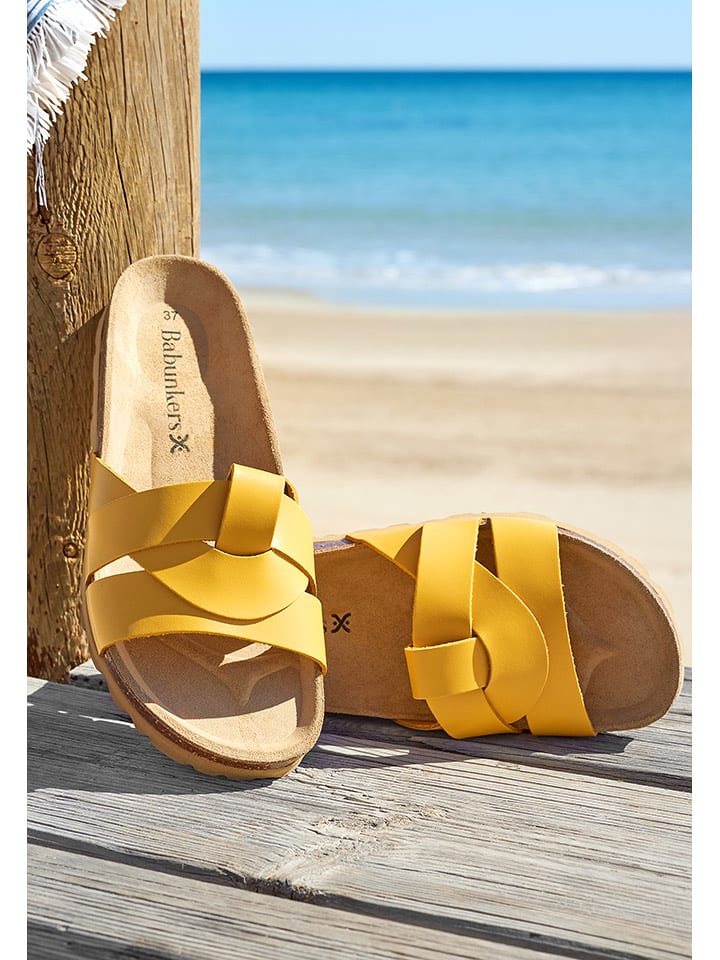 BABUNKERS Family Skórzane klapki w kolorze żółtym rozmiar: 38