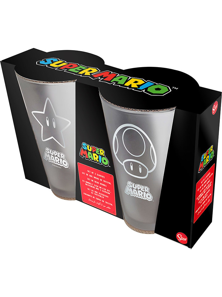 Stor Szklanki (2 szt.) "Super Mario" w kolorze białym - 490 ml rozmiar: onesize