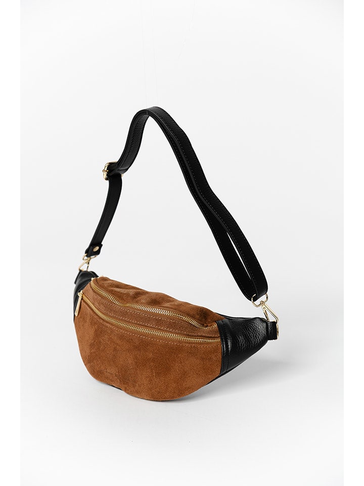 Anna Morellini Skórzana saszetka "Carola" w kolorze czarno-karmelowym - 32 x 16 x 9 cm rozmiar: onesize