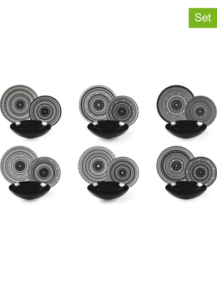 Trendy Kitchen by EXCÉLSA 18-częściowy zestaw talerzy "Etnik" w kolorze czarnym rozmiar: onesize
