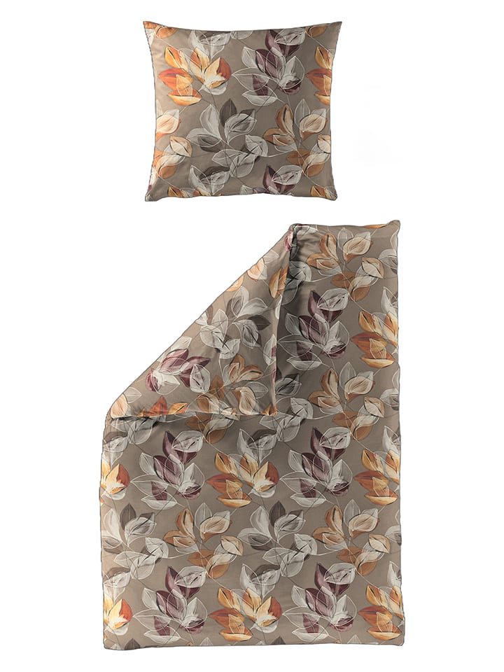 Bierbaum Komplet pościeli flanelowej w kolorze beżowo-pomarańczowym rozmiar: 155x220 cm