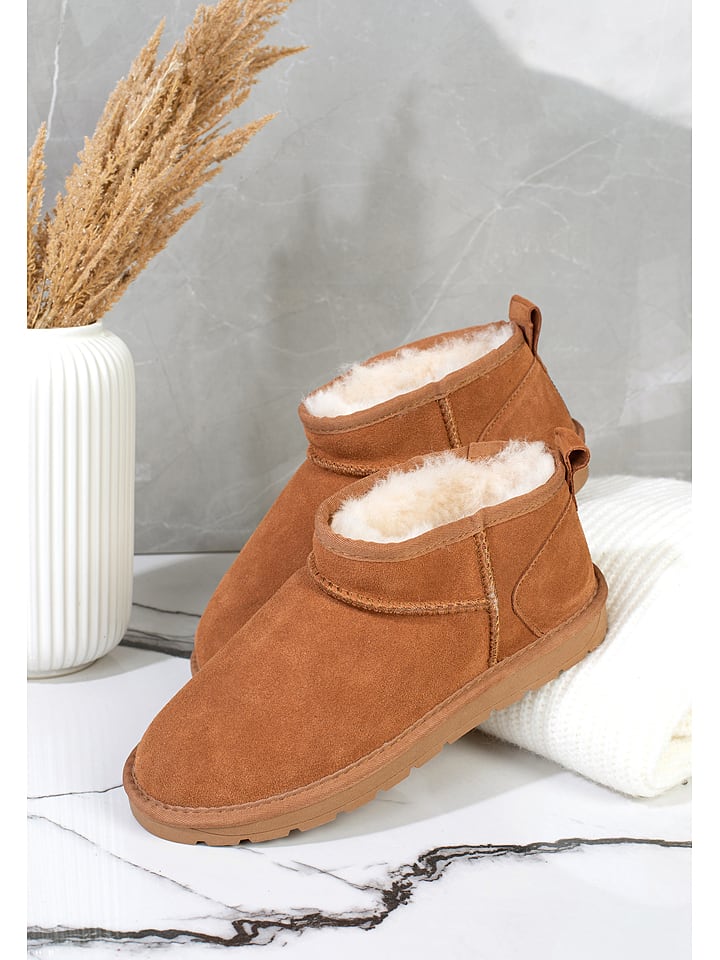 Gooce Skórzane botki zimowe "Mindy" w kolorze jasnobrązowym rozmiar: 41