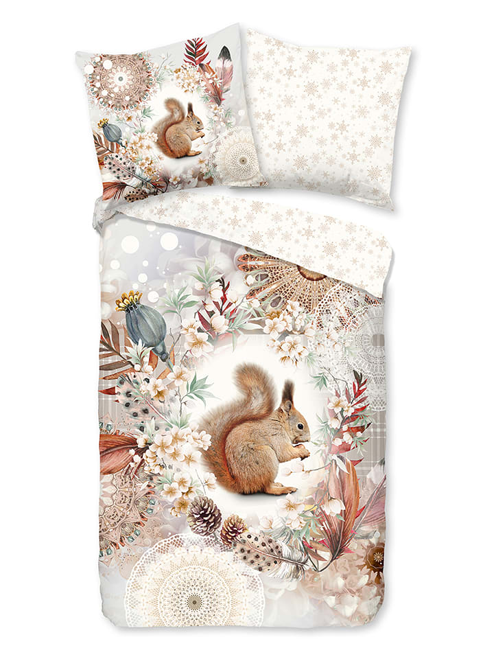 Hip Komplet pościeli flanelowej "Romar" w kolorze beżowym ze wzorem rozmiar: 140x200 cm