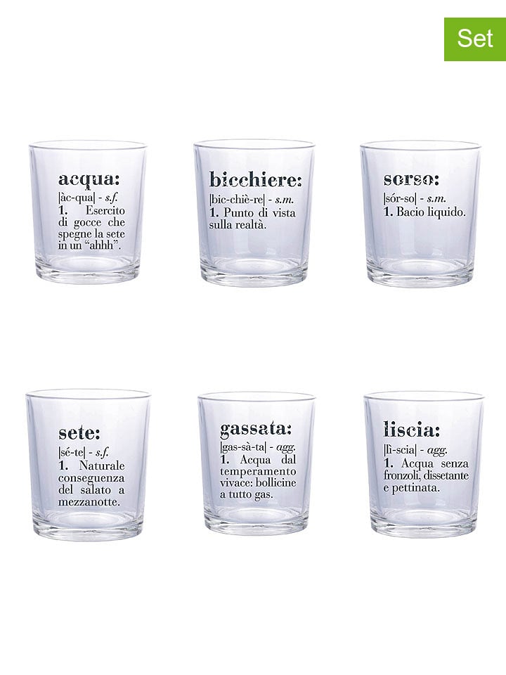 Villa d´Este Szklanki (6 szt.) "Victionary" w kolorze czarnym - 360 ml rozmiar: onesize