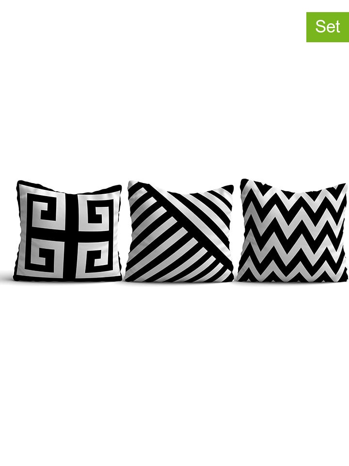 ABERTO DESIGN Poszewki (3 szt.) w kolorze biało-czarnym na poduszki rozmiar: 43x43 cm