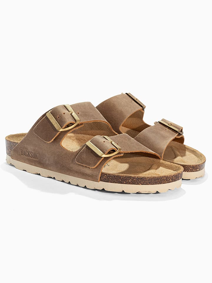 BACKSUN Skórzane klapki "Bali" w kolorze beżowym rozmiar: 40