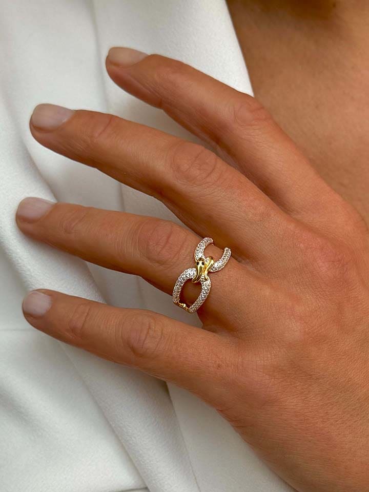 DI GIORGIO Pozłacany pierścionek z cyrkoniami rozmiar: 54