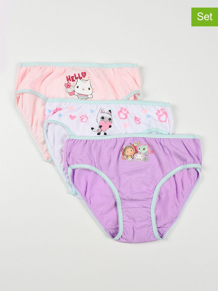 Gabby's Dollhouse Majtki (3 pary) "Domek Gabi" w kolorze jasnoróżowym, kremowym i fioletowym rozmiar: 98/104