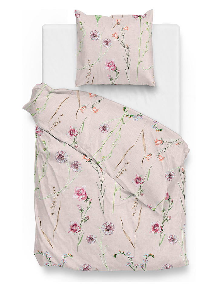 Zo!Home Komplet pościeli "Gerbera" w kolorze zielono-jasnoróżowym rozmiar: 140x220 cm