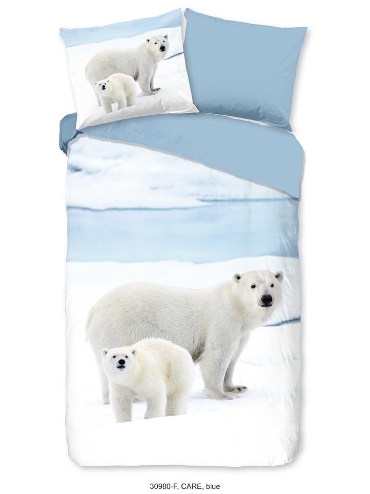 Good Morning Komplet pościeli flanelowej "Care" w kolorze błękitno-białym rozmiar: 135x200 cm