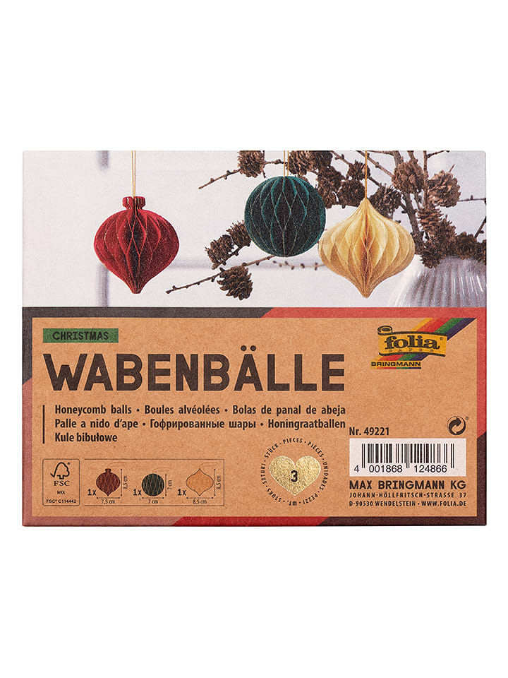 folia PAPER Kule (3 szt.) "Chrismas" w kolorze kremowym, czerwonym i zielonym rozmiar: onesize