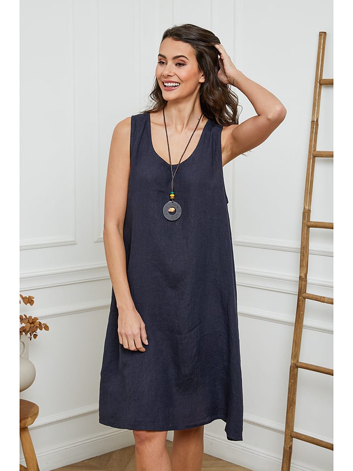 Fleur de Lin Lniana sukienka "Hemar" w kolorze granatowym rozmiar: S