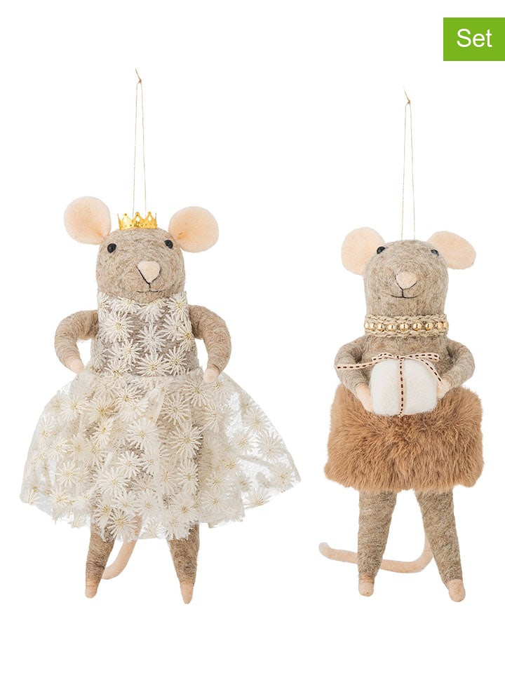 Bloomingville Zawieszki dekoracyjne (2 szt.) "Peo" w kolorze szaro-beżowym - dł. 23 cm rozmiar: onesize