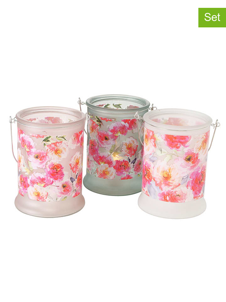 Boltze Świeczniki (3 szt.) "Karella" w kolorze biało-różowym - wys. 17 x Ø 13 cm rozmiar: onesize