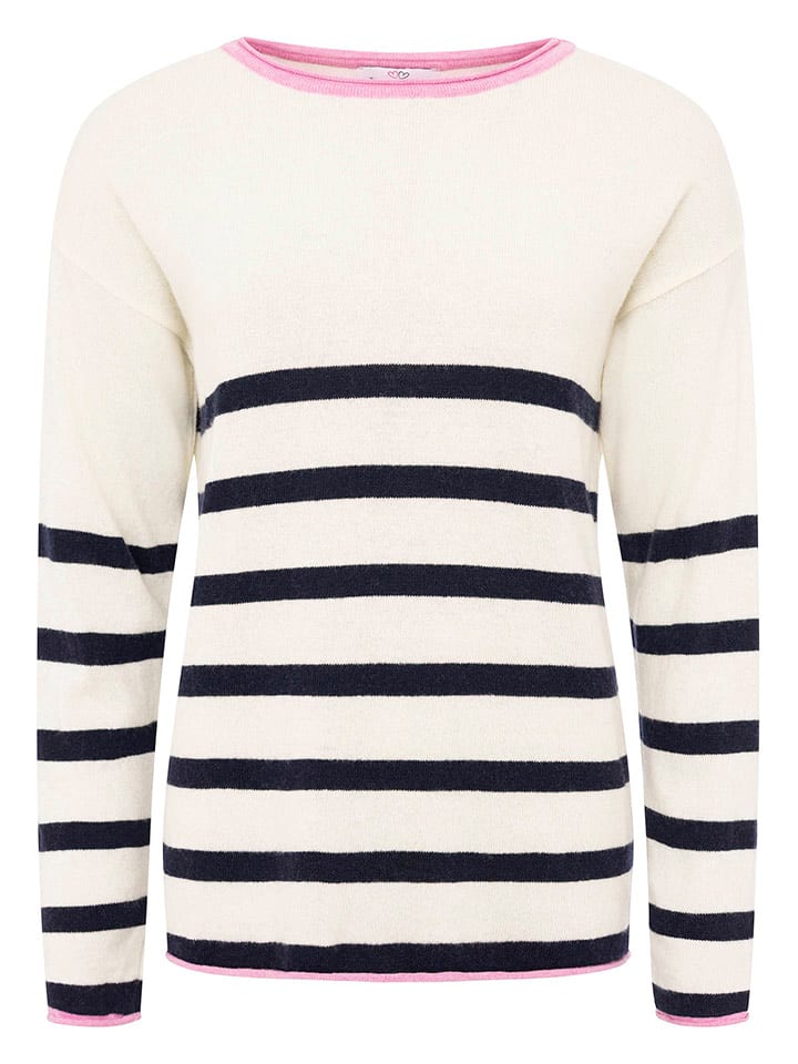 Zwillingsherz Sweter "Stripes" w kolorze kremowo-granatowym rozmiar: XL