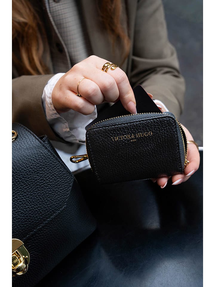 Victor & Hugo Paris Skórzany portfel "Riley" w kolorze czarnym - 15 x 10 x 3 cm rozmiar: onesize
