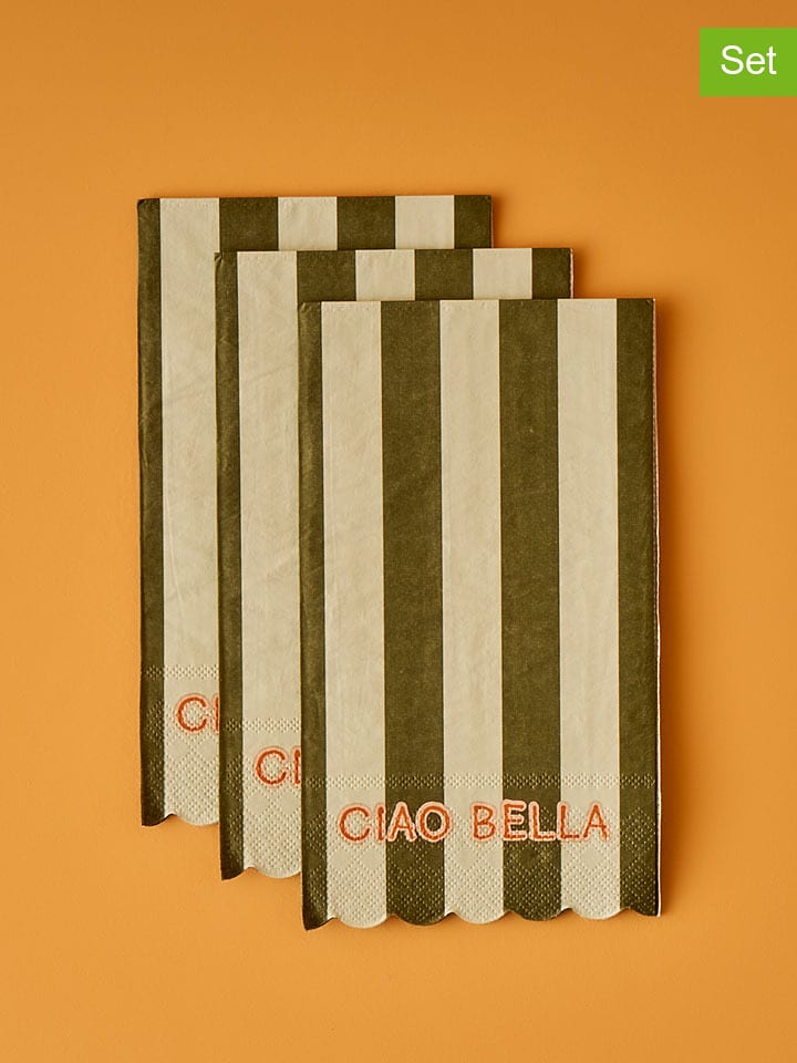 BELLA MAISON Serwetki (20 szt.) "Line" w kolorze kremowo-oliwkowym rozmiar: onesize