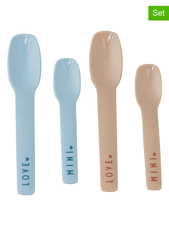 Design Letters Łyżki (4 szt.) "Mini Favourite" w kolorze błękitno-beżowym rozmiar: onesize