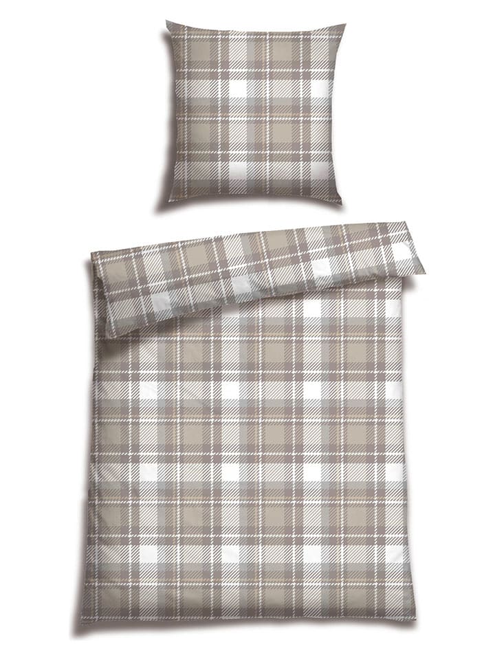 Schiesser Komplet pościeli flanelowej "Metor" w kolorze beżowym rozmiar: 135x200 cm