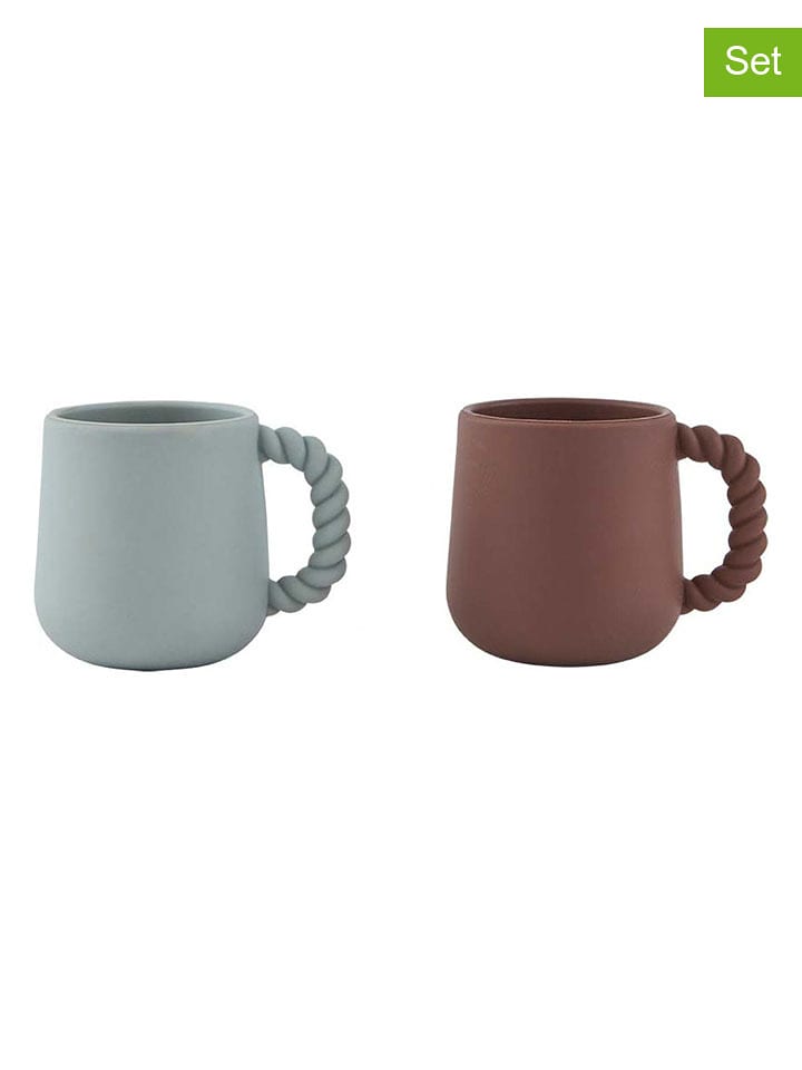 OYOY mini Kubki (2 szt.) w kolorze błękitnym i brązowym - wys. 7,5 x Ø 10 cm rozmiar: onesize