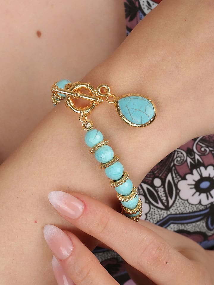 Pierres delicates Pozłacana bransoletka z turkusami rozmiar: onesize