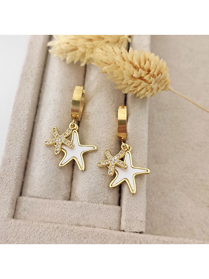 Nakkash Pozłacane kolczyki-kreole z cyrkoniami i masą perłową rozmiar: onesize