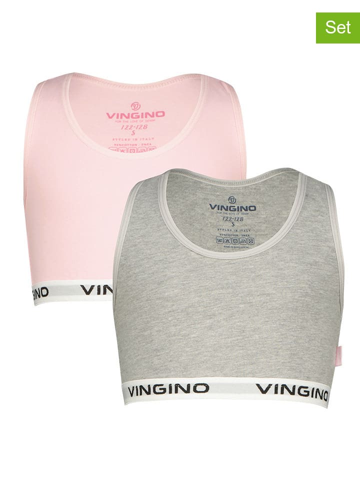 Vingino Topy (2 szt.) w kolorze szarym i jasnoróżowym rozmiar: 122/128