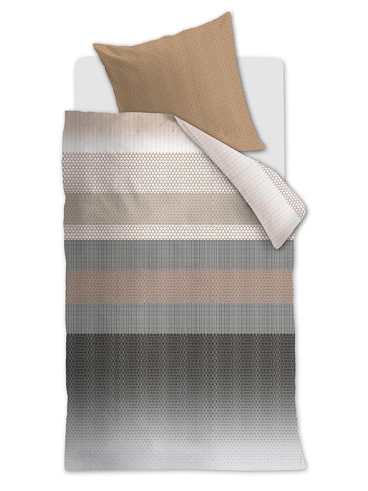 Beddinghouse Komplet pościeli satynowej "Theo" w kolorze beżowo-czarnym rozmiar: 155x220 cm