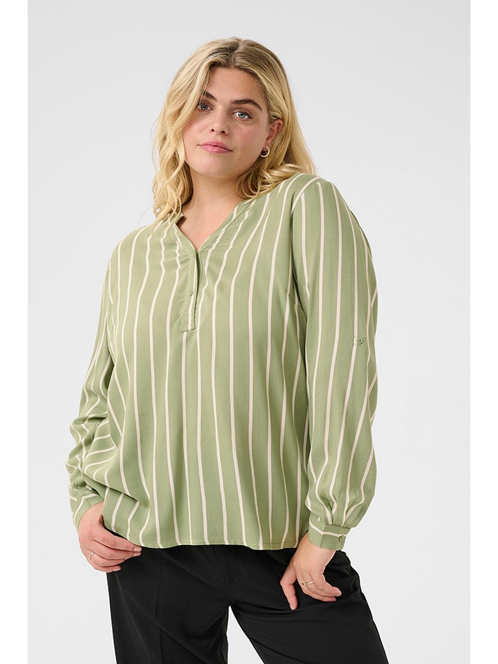 KAFFE curve Bluzka w kolorze oliwkowo-białym rozmiar: 52