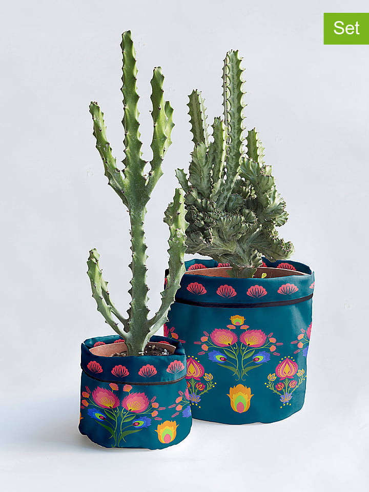 Madre Selva Osłonki (2 szt.) "Crisantemo" w kolorze niebieskim na doniczkę rozmiar: onesize