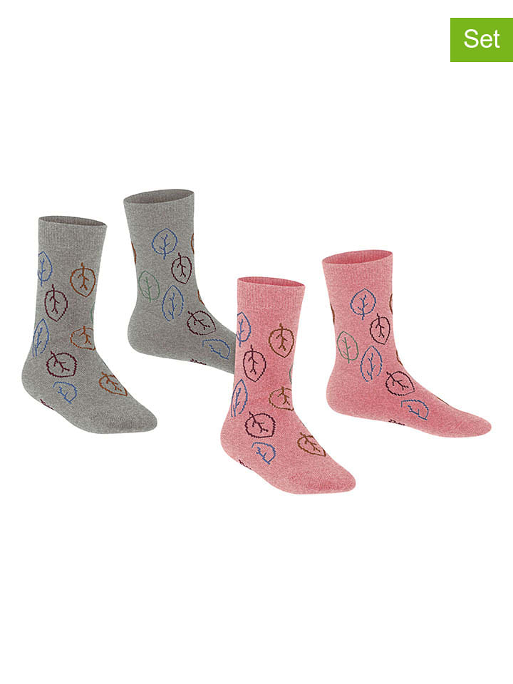 ESPRIT Skarpety (2 pary) "Forest" w kolorze szaro-jasnoróżowym rozmiar: 27-30