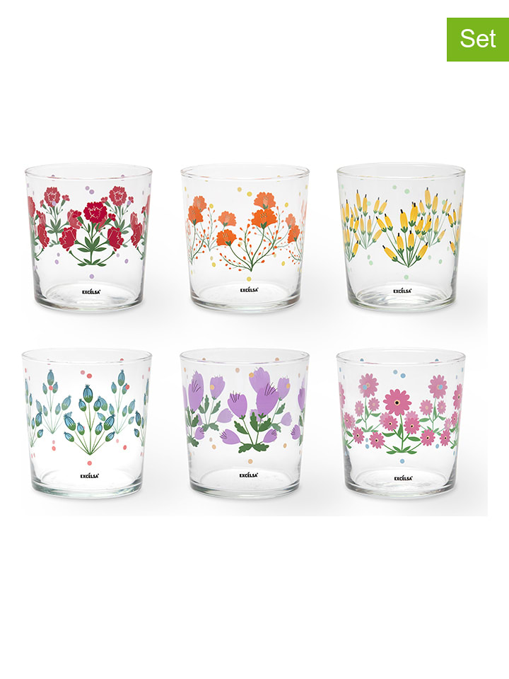 Trendy Kitchen by EXCÉLSA Szklanki (6 szt.) "Arles" ze wzorem - 350 ml rozmiar: onesize