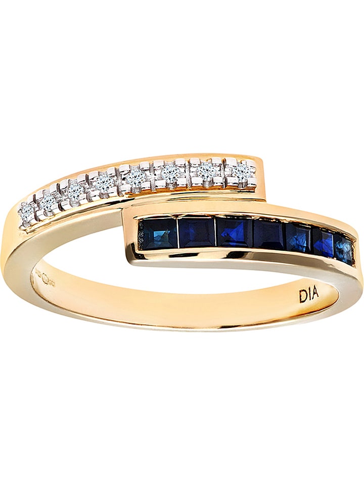 Diamant Exquis Złoty pierścionek z diamentami i szafirami rozmiar: 56