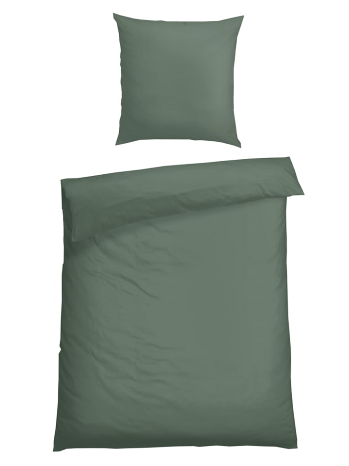 Schiesser Komplet pościeli satynowej "Ella" w kolorze ciemnozielonym rozmiar: 155x220 cm