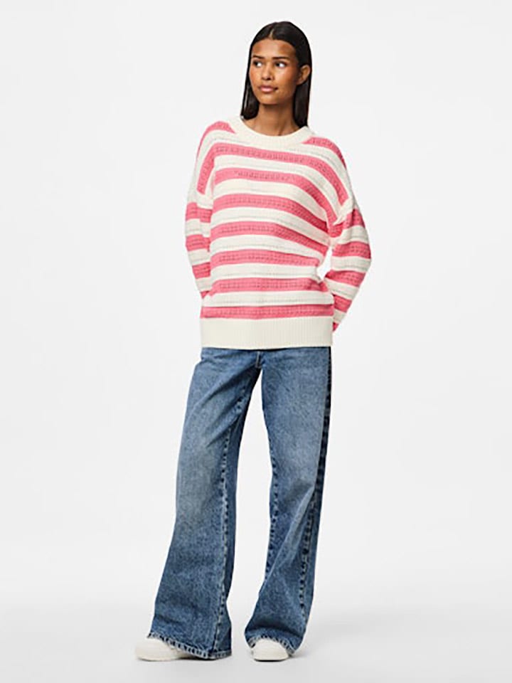 Pieces Sweter w kolorze biało-jasnoróżowym rozmiar: XS