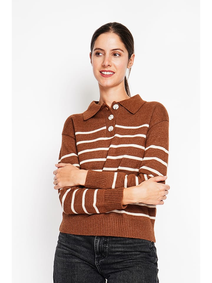 ASSUILI Sweter w kolorze jasnobrązowo-białym rozmiar: 38