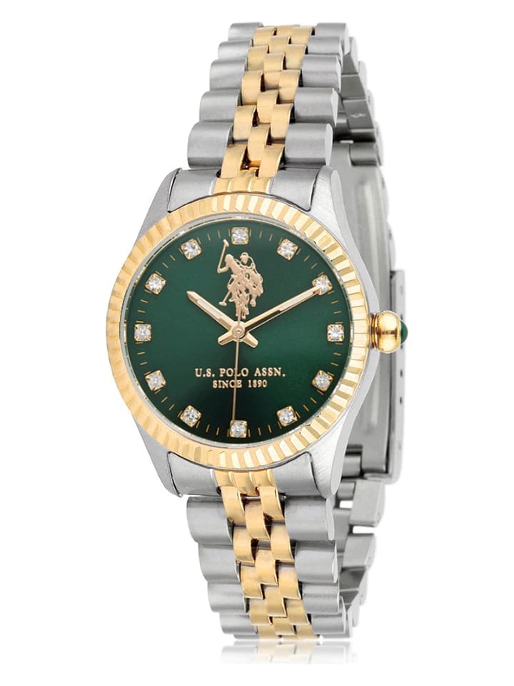 U.S. Polo Assn. Zegarek kwarcowy w kolorze srebrno-złoto-zielonym rozmiar: onesize