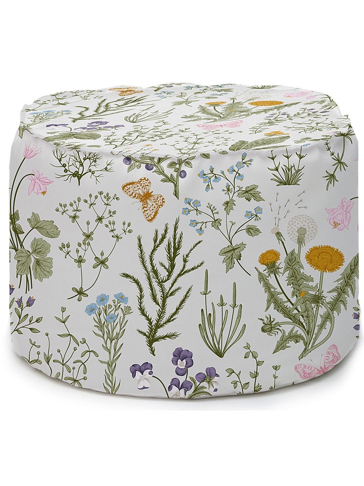 Madre Selva Puf "Botanical" w kolorze zielonym ze wzorem - wys. 55 x Ø 45 cm rozmiar: onesize