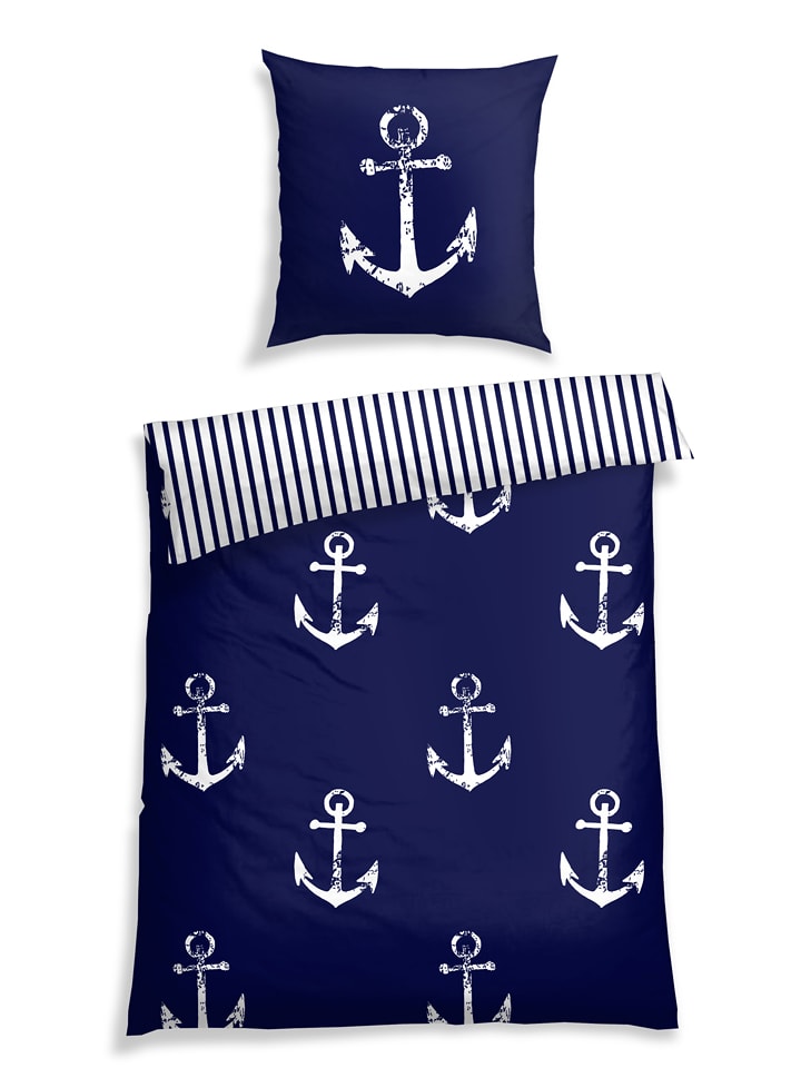 Schiesser Komplet pościeli renforcé w kolorze granatowo-białym rozmiar: 155x220 cm