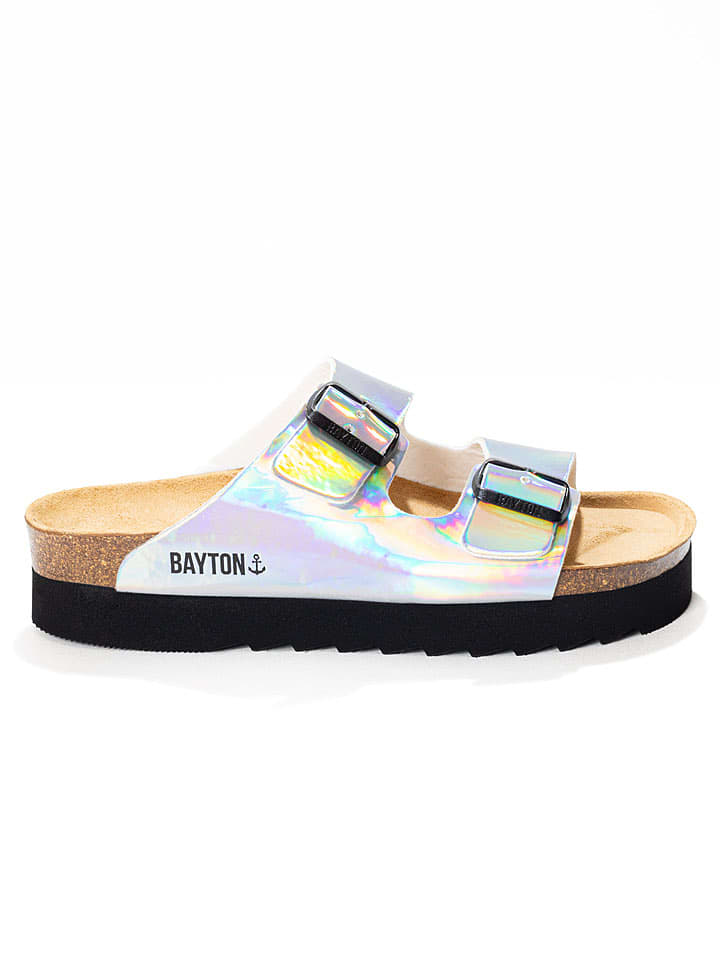 BAYTON Skórzane klapki "Atlas" w kolorze srebrnym ze wzorem rozmiar: 39