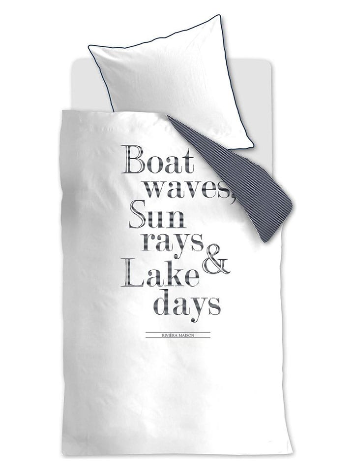 Rivièra Maison Komplet pościeli "Lake Days" w kolorze biało-granatowym rozmiar: 260x200/220 cm