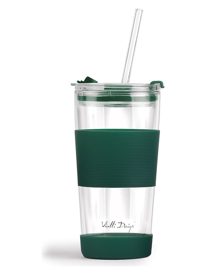 Vialli Design Szklanka termiczna w kolorze zielonym ze słomką - 600 ml rozmiar: onesize