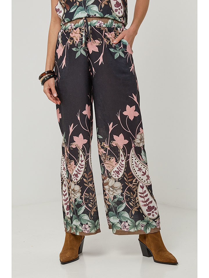 Lin Passion Spodnie w kolorze czarnym ze wzorem rozmiar: 34/36