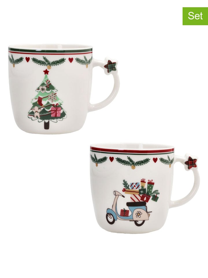 Tognana Kubki jumbo (2 szt.) "Let it Snow" w kolorze białym ze wzorem - 360 ml rozmiar: onesize